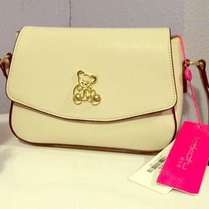Small White Crossbody Purse with Gold Accents